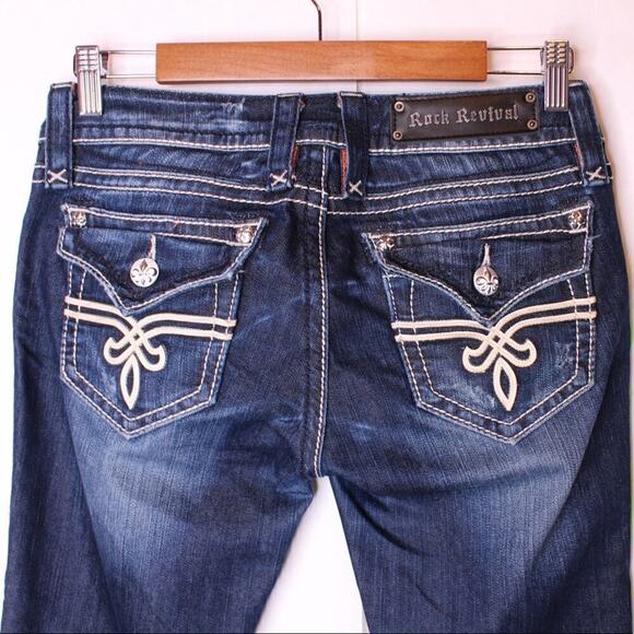 ROCK REVIVAL Kristen Straight Jeans in Dark Blue Women's Size 27 = 3/4 U.S. - Picture 5 of 9